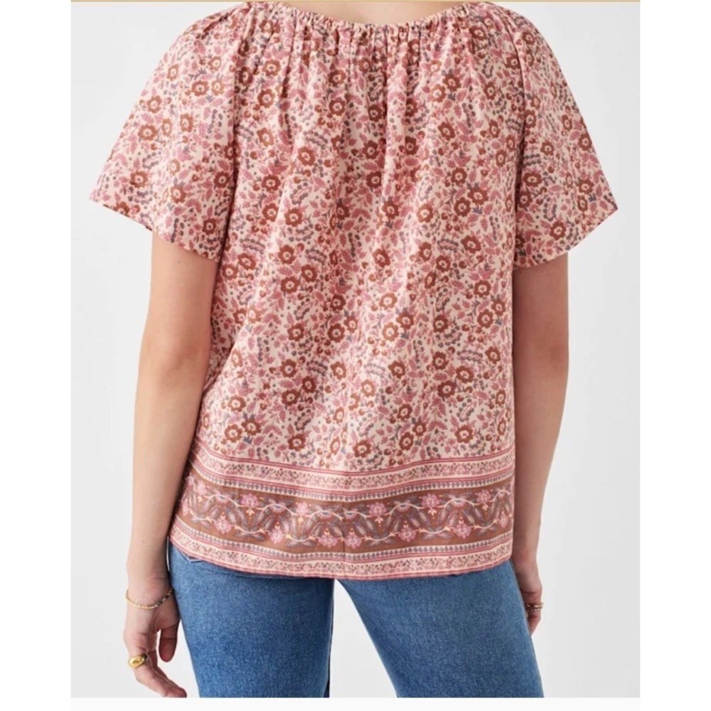 Faherty Florence Floral Top Organic Cotton Peasant Blouse Size Large - Picture 2 of 9